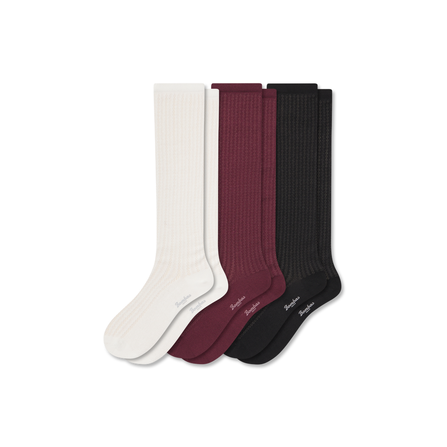 Women's Pointelle Knee High Sock 3-Pack - Smooth Travel Pair