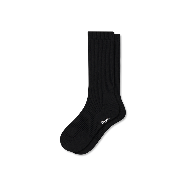 Merino Cashmere Blend Classic Rib Calf Socks - black L [10029]