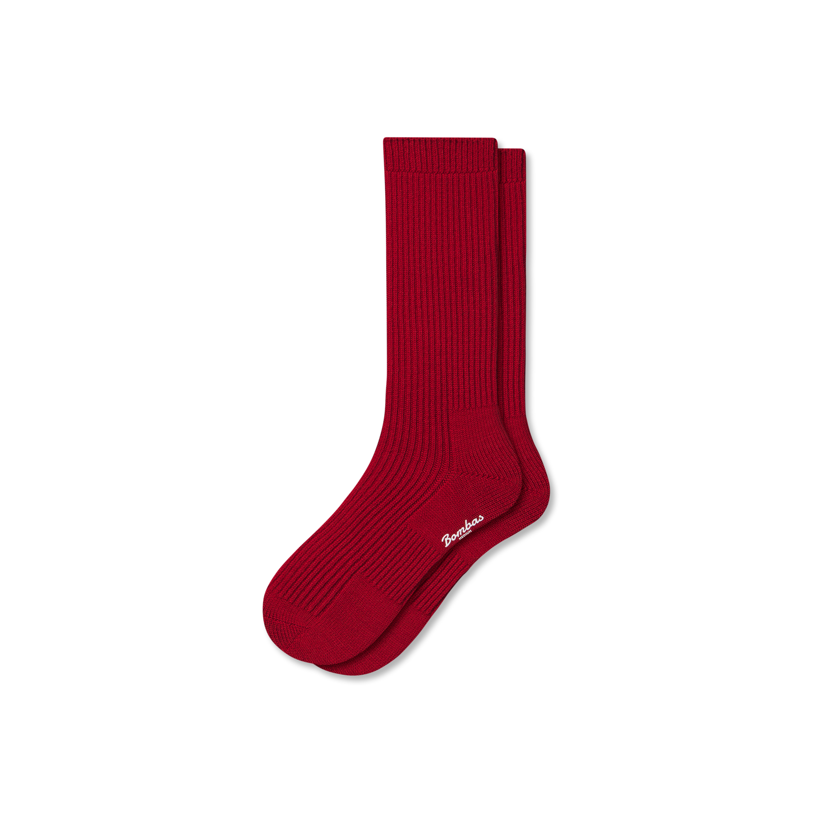 Merino Cashmere Blend Classic Rib Calf Socks - Rich Crimson L [10029]