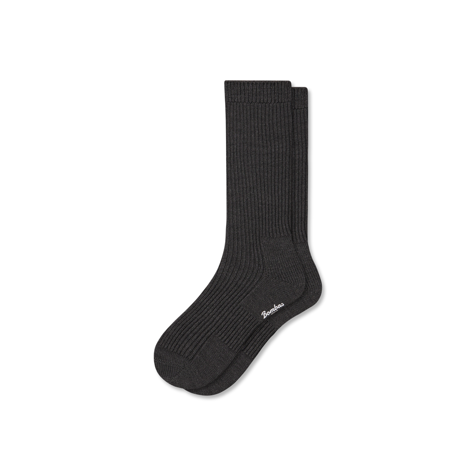 Merino Cashmere Blend Classic Rib Calf Socks - Grey Heather L [10030]