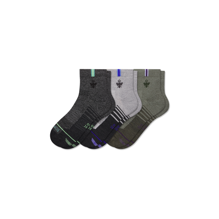 Men's Merino Wool Blend Run Quarter Sock 3-Pack - Outdoor Weekend Support