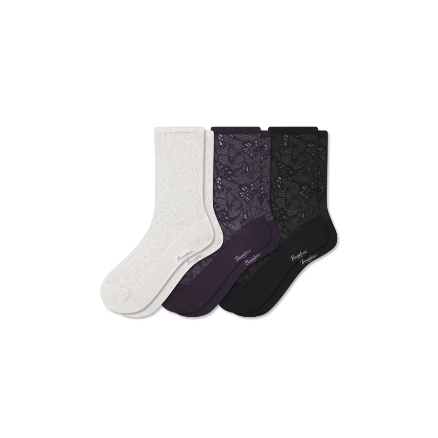 Women’s Floral Lace Half Calf Sock 3-Pack - Comfort Home Wear