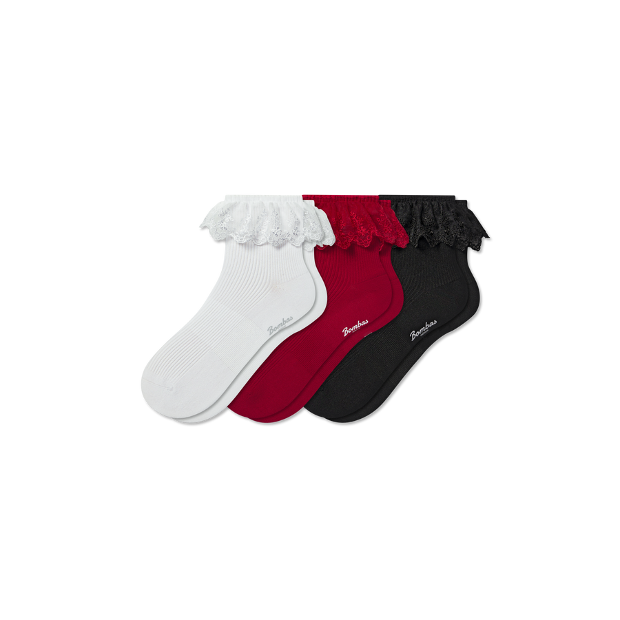 Women’s Ruffle Lace Quarter Sock 3-Pack - Fresh Run Cushion