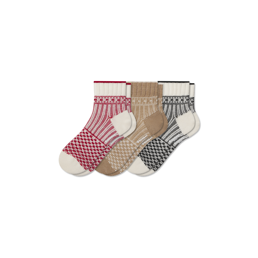 Women's Merino Wool Blend Sweater Quarter Sock 3-Pack - Smooth Crew Move
