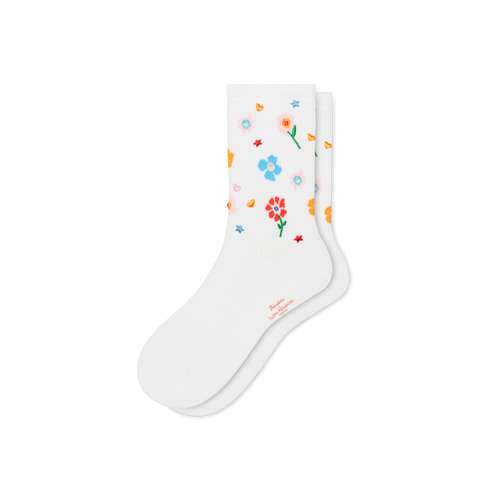 Lightweight Ribbed Half Calf Socks - White L [10344]