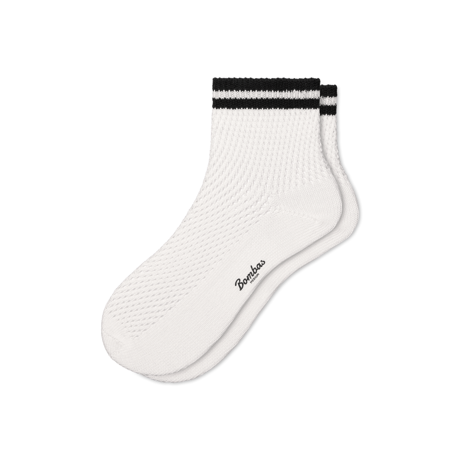 Women's Vintage Stripes Open Knit Quarter Socks - Smooth Office Cushion