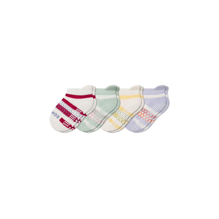 Toddler Stripes Gripper Ankle Sock 4-Pack - Everyday School Wear