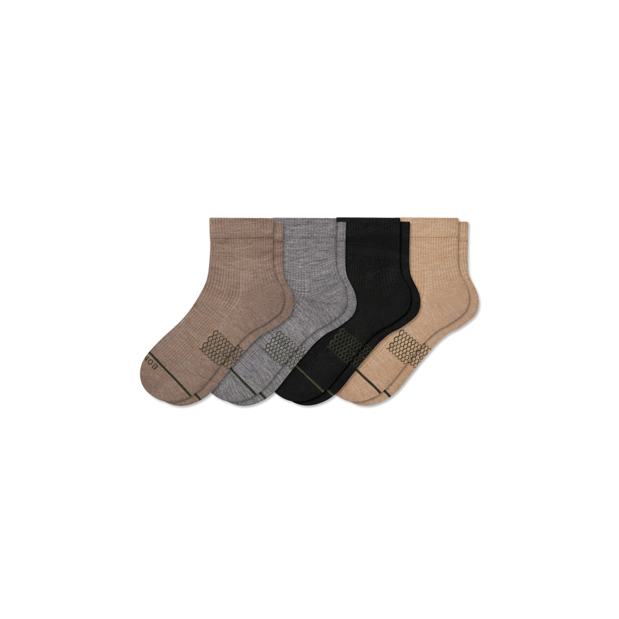 Women's Merino Wool Blend Modern Rib Quarter Sock 4-Pack - Soft Office Support