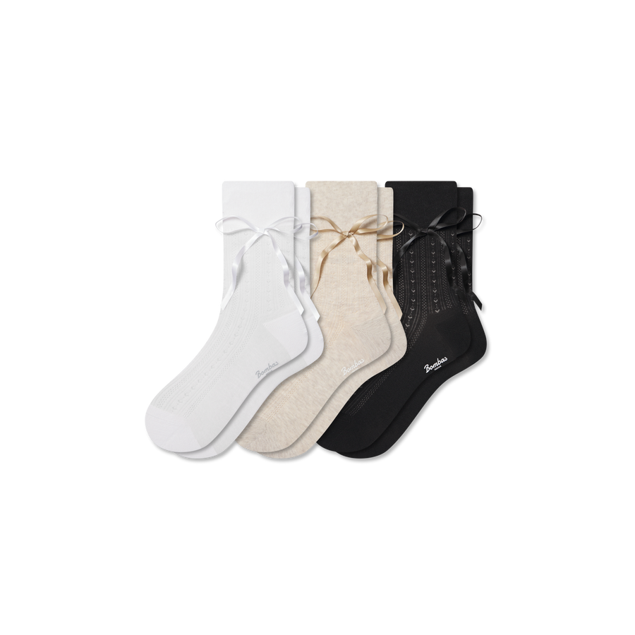 Women’s Pointelle Bow Half Calf Sock 3-Pack - Everyday Low Cut Pair