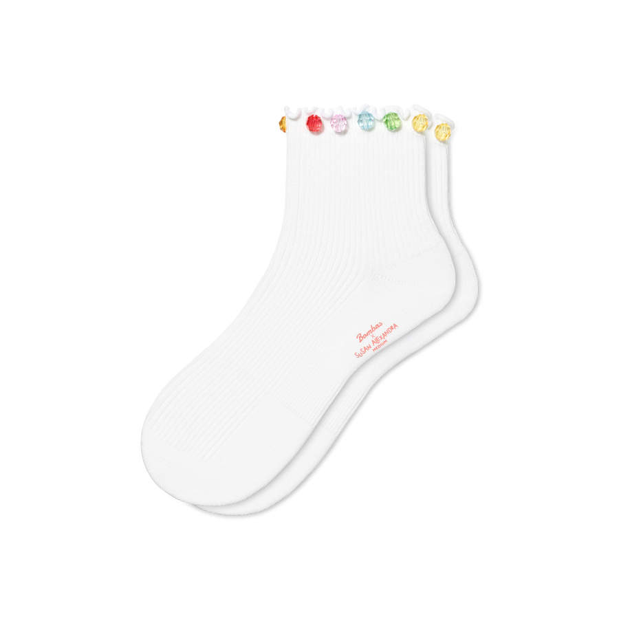 Bombas x Susan Alexandra Embellished Ruffle Rib Quarter Socks - Run No Show Wear
