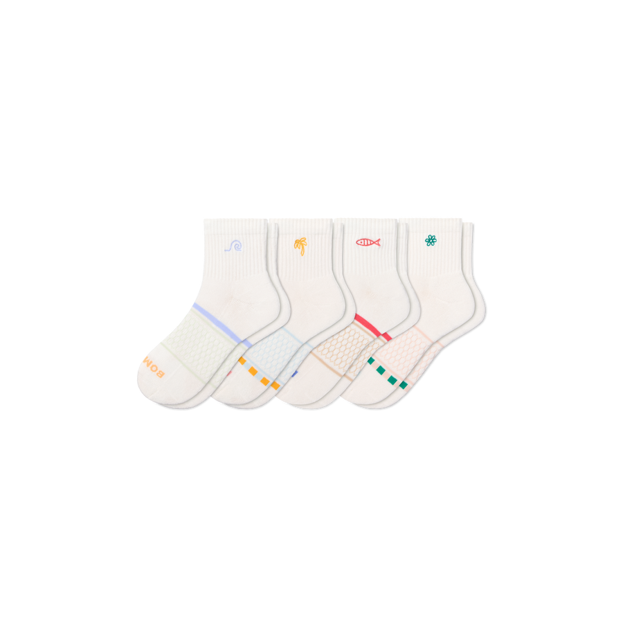 Women's Beach Day Embroidered Quarter Sock 4-Pack - Everyday Office Pair