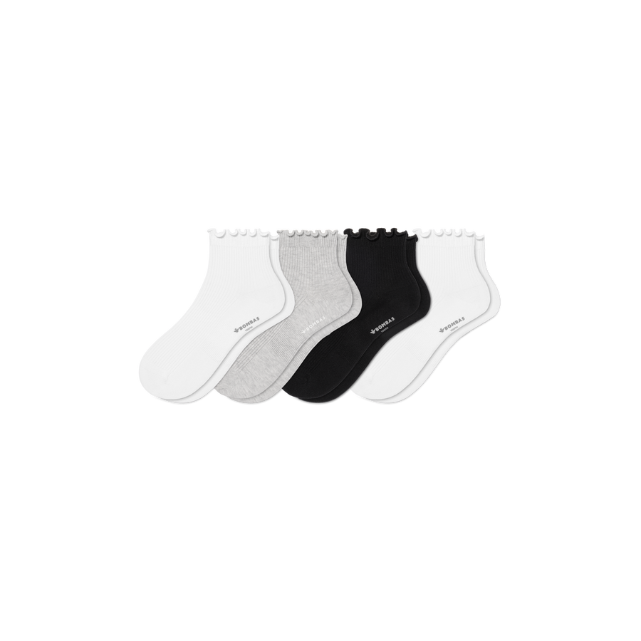 Youth Ruffle Rib Quarter Sock 4-Pack - Fresh School Comfort