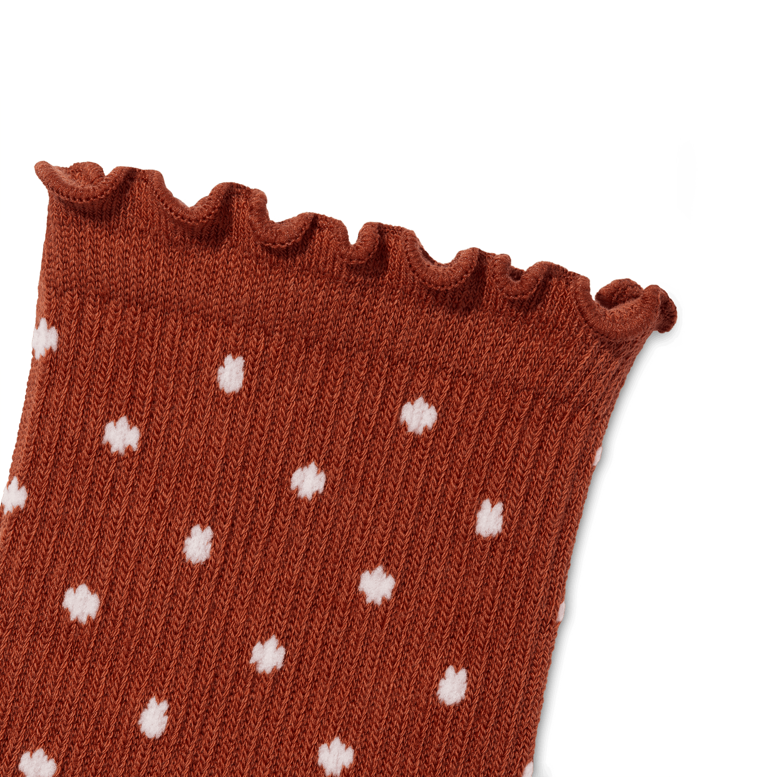 Ruffle Rib Quarter Socks - Brown Polka Dot Detail [11328]