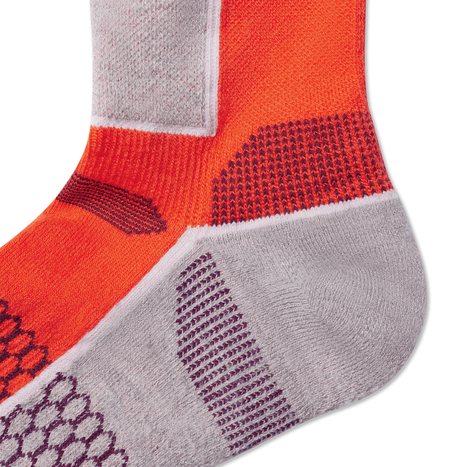 Mid-Cushion Merino Wool Ski & Snowboard Socks - Bright Tomato Detail [6968]