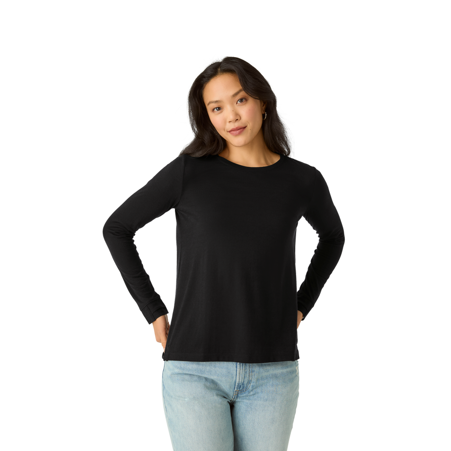 Women's Merino Wool Blend Crew Neck Long Sleeve T-Shirt - Sport Run Control