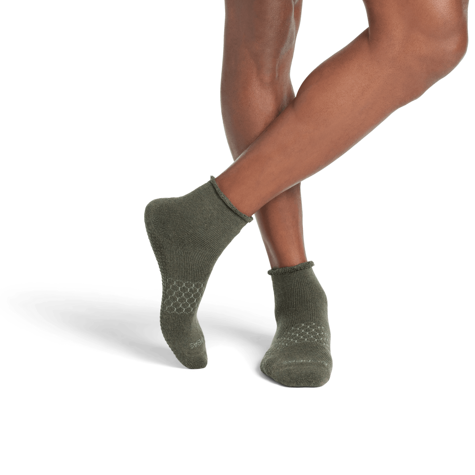 Merino Wool Blend Roll Top Gripper House Socks - Soft Olive Heather MO1 [7240]