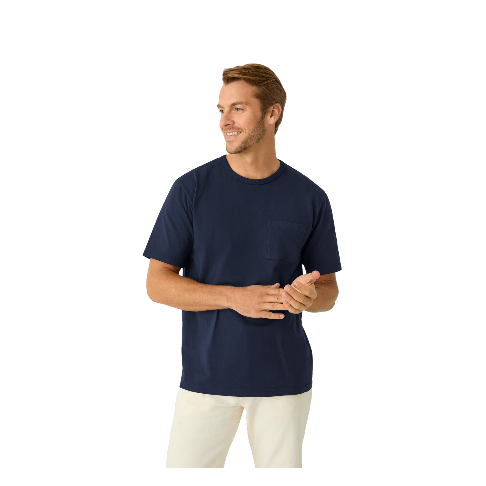Premium Weight Pocket Crew Neck T-Shirt - Midnight Navy MO1 [7248]