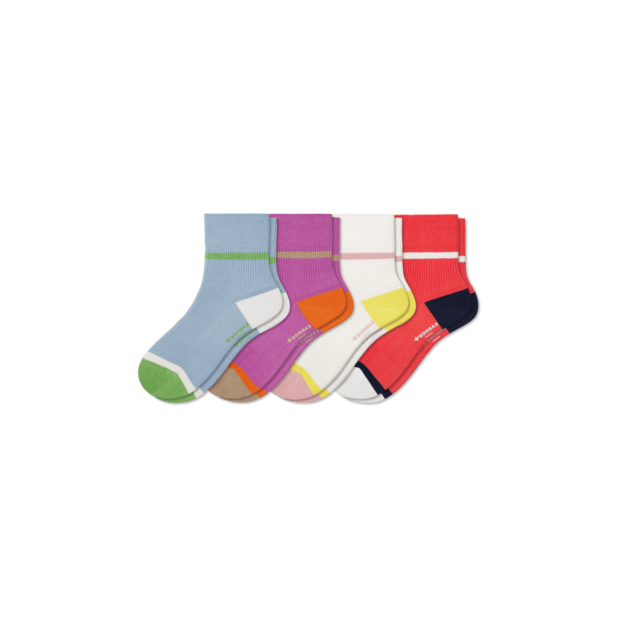 Youth Lightweight Ribbed Quarter Sock 4-Pack - Light Comfort