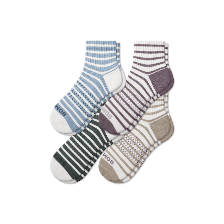 Women's Coastal Stripe Quarter Sock 4-Pack - Outdoor School Rotation