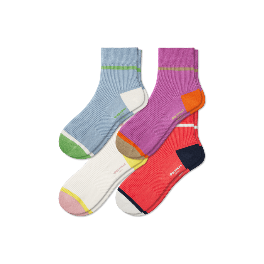 Women's Lightweight Ribbed Quarter Sock 4-Pack - Modern Ankle Support