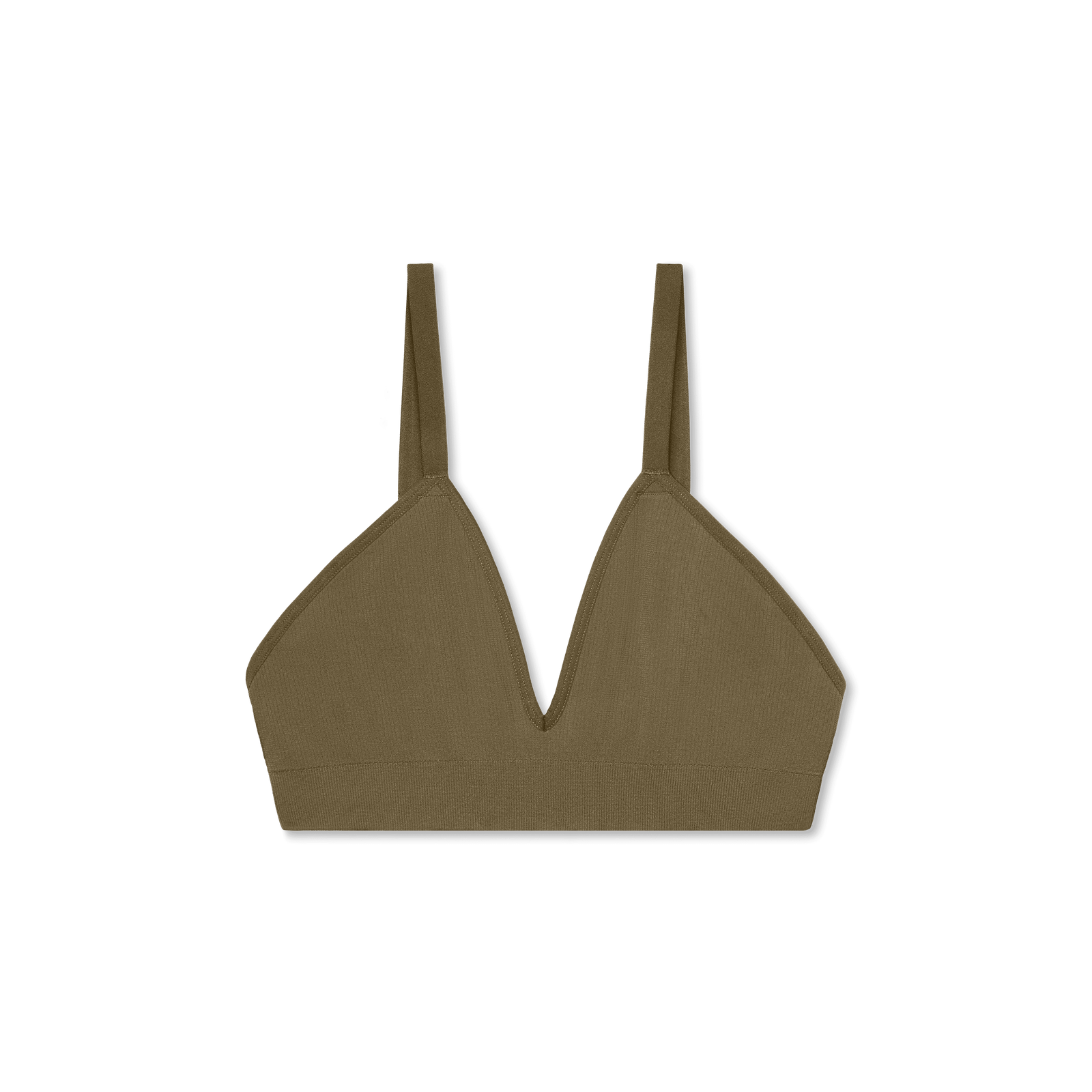 Women's Ribbed Seamless Triangle Bralette - Green Olive L [7665]