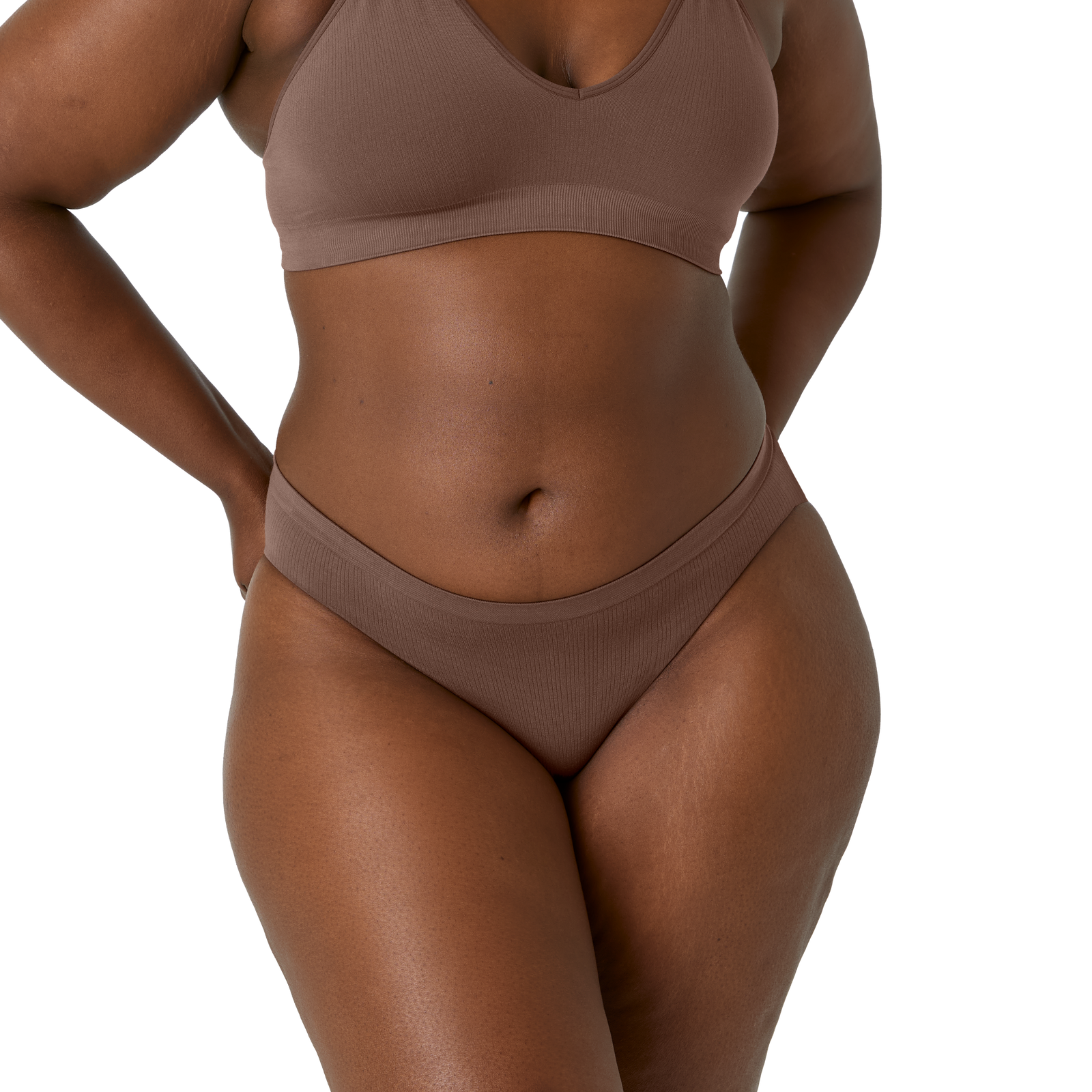 Ribbed Seamless Triangle Bralette + Brief - Hickory WO1 [7716]