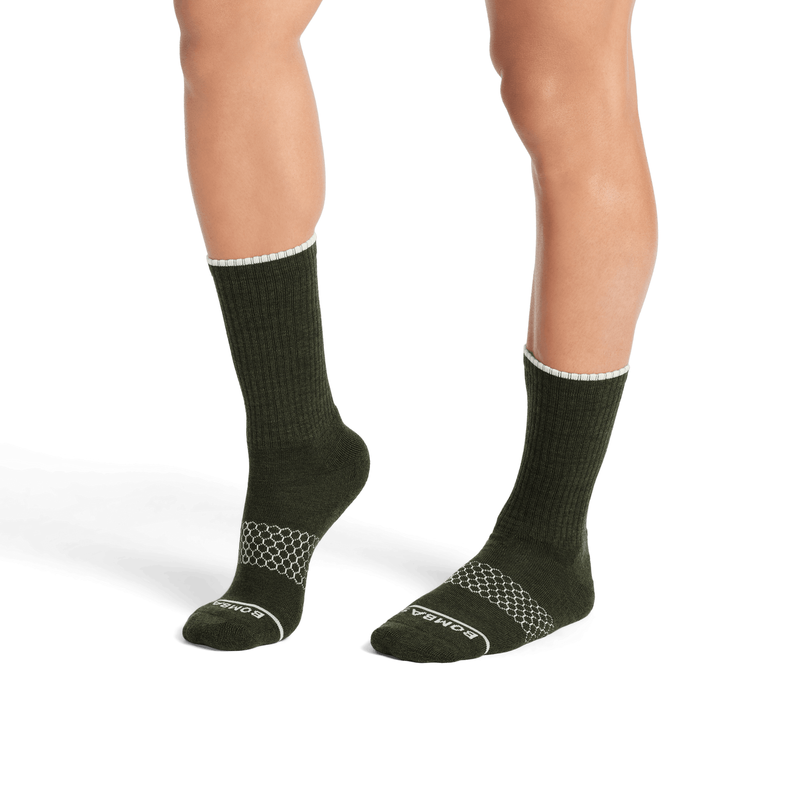 Merino Wool Blend Calf Socks - Dark Moss Heather MO2 [7799]