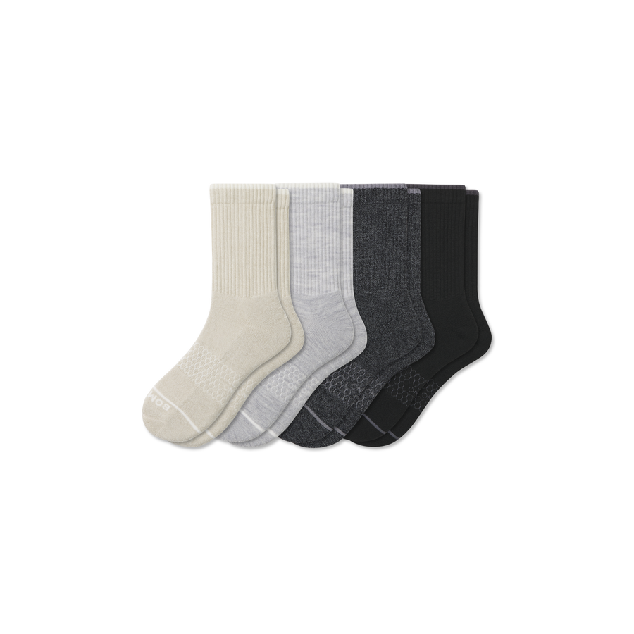 Men's Merino Wool Blend Half Calf Sock 4-Pack - Smooth Crew Cushion
