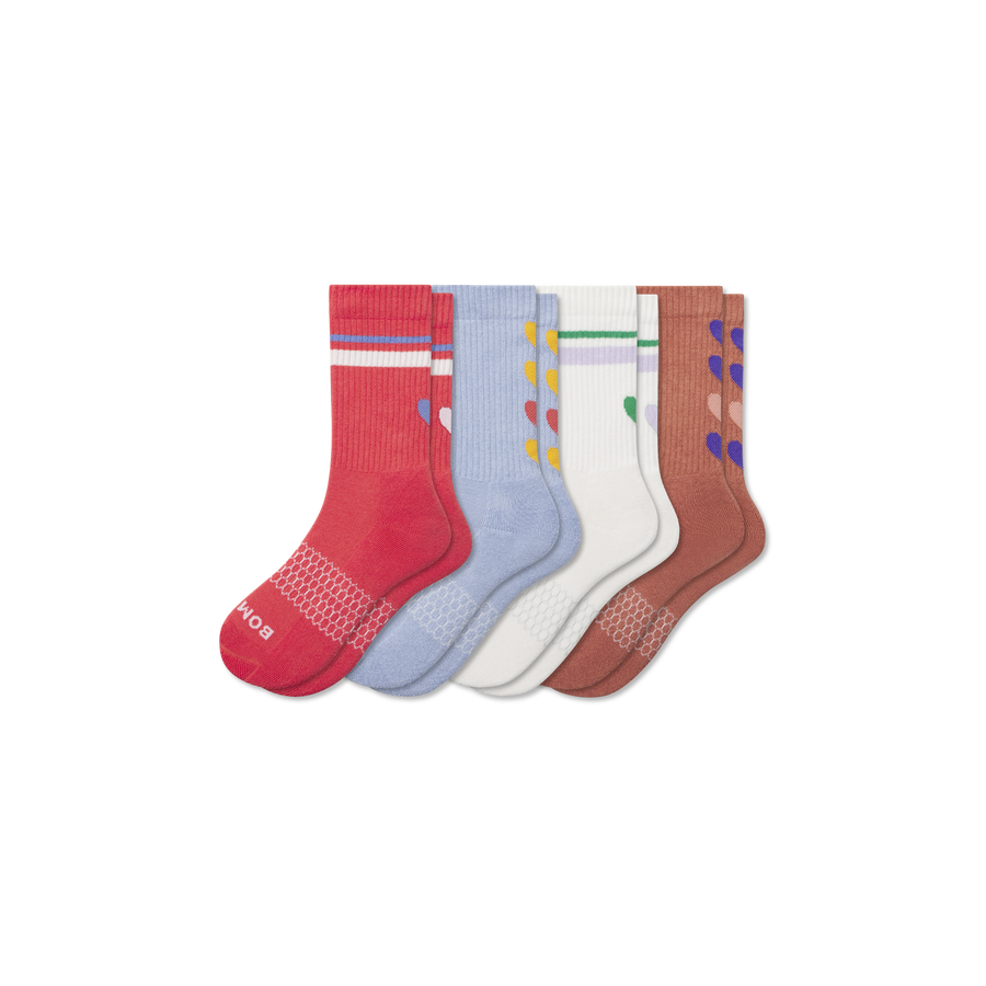 Youth Hearts Calf Sock 4-Pack - Breathable No Show Move