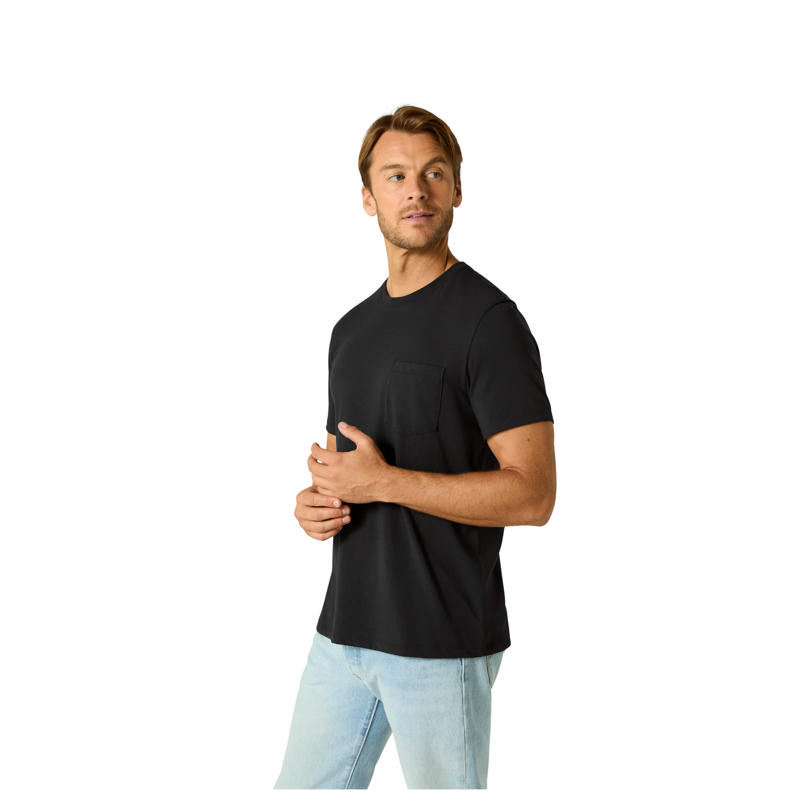 Pima Cotton Pocket Crew Neck T-Shirt - Black MO2 [8527]