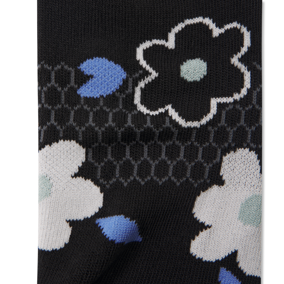 Women's Garden Party Ankle Socks - Black Floral Detail [8635]