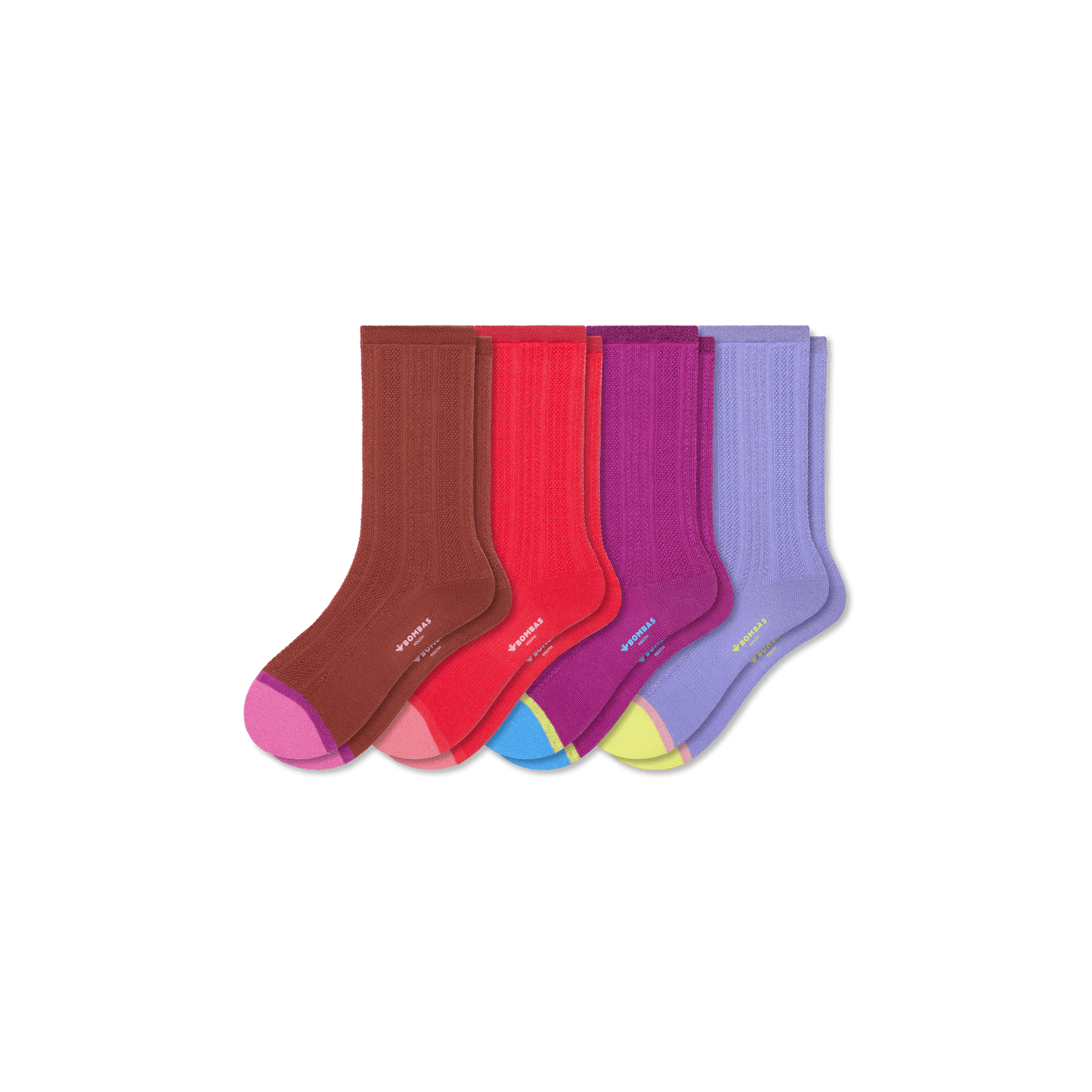 Youth Pointelle Calf Sock 4-Pack - red iris mix