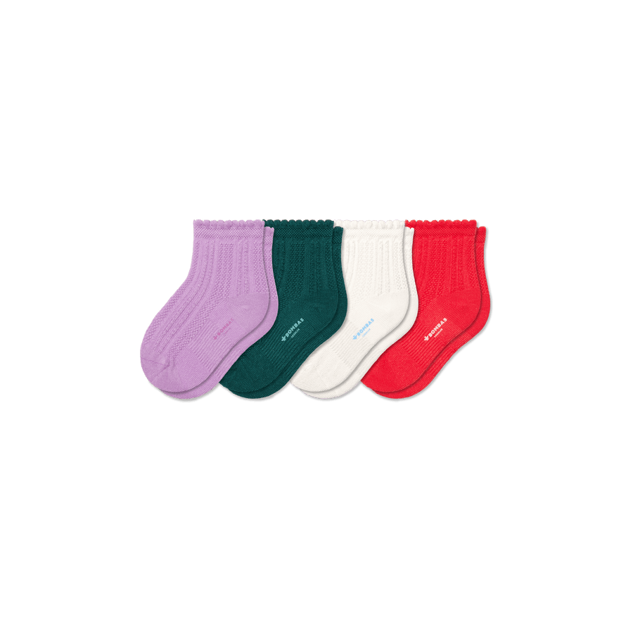 Toddler Pointelle Calf Sock 4-Pack - Light Low Cut Comfort