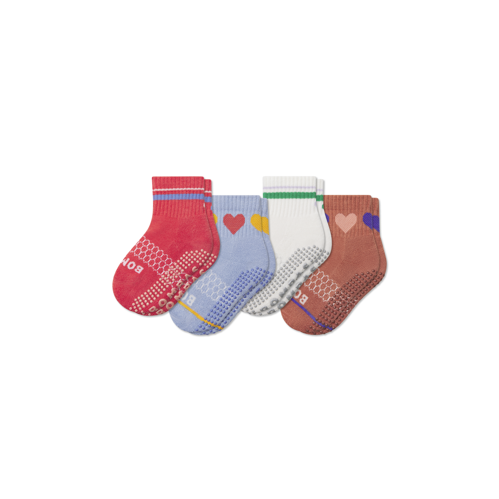 Toddler Valentine's Gripper Calf Sock 4-Pack - Red Blue Mix L [8950]
