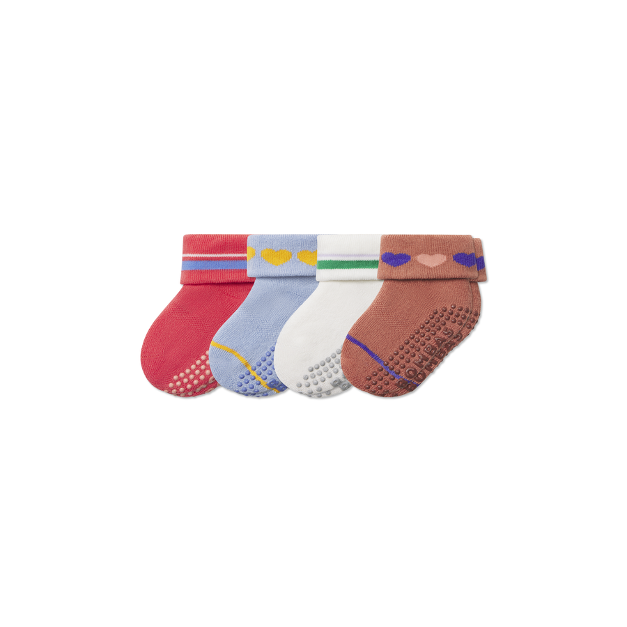 Baby Hearts Gripper Sock 4-Pack (6-12 Months) - Smooth Travel Wear
