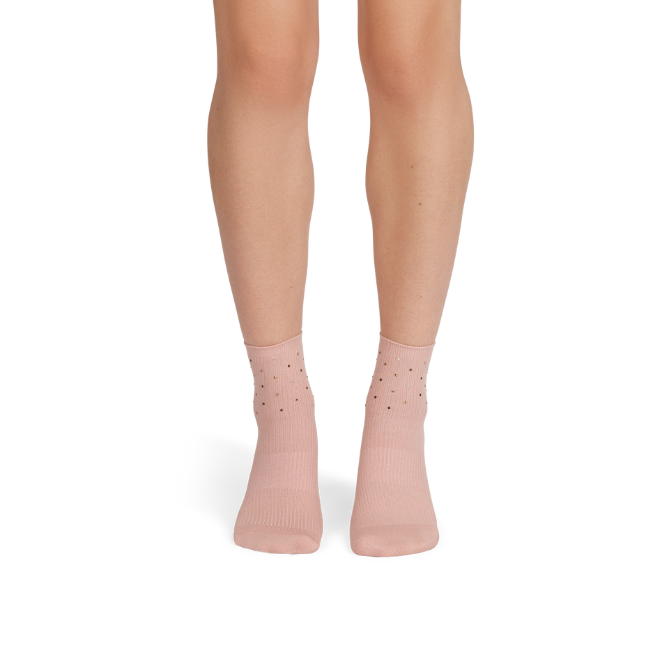 Lightweight Rhinestone Quarter Socks - apricot WO1 [9724]
