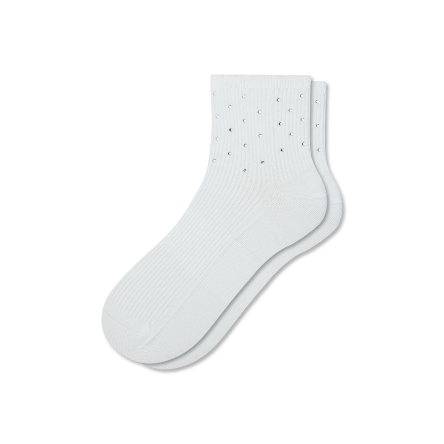Women’s Rhinestone Rib Quarter Socks - Classic Weekend Wear