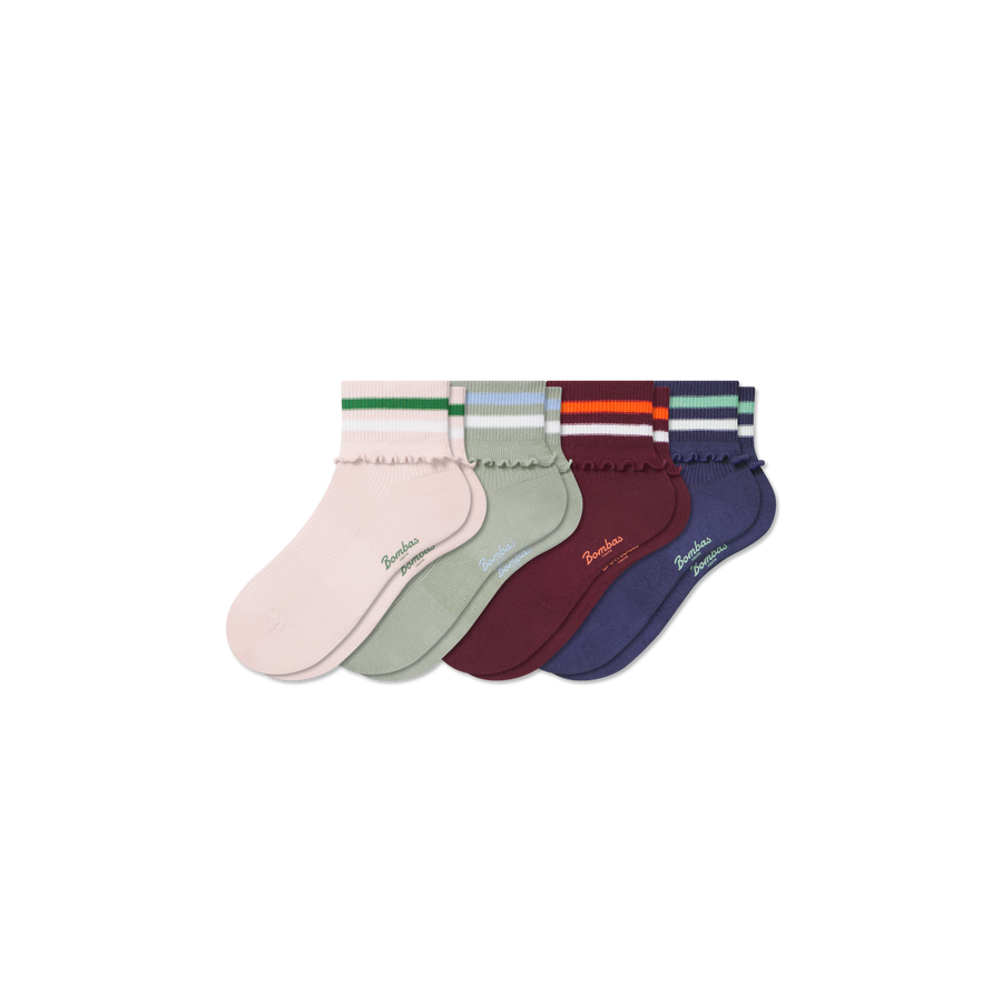 Youth Foldover Ruffle Quarter Sock 4-Pack - Smooth Studio Step