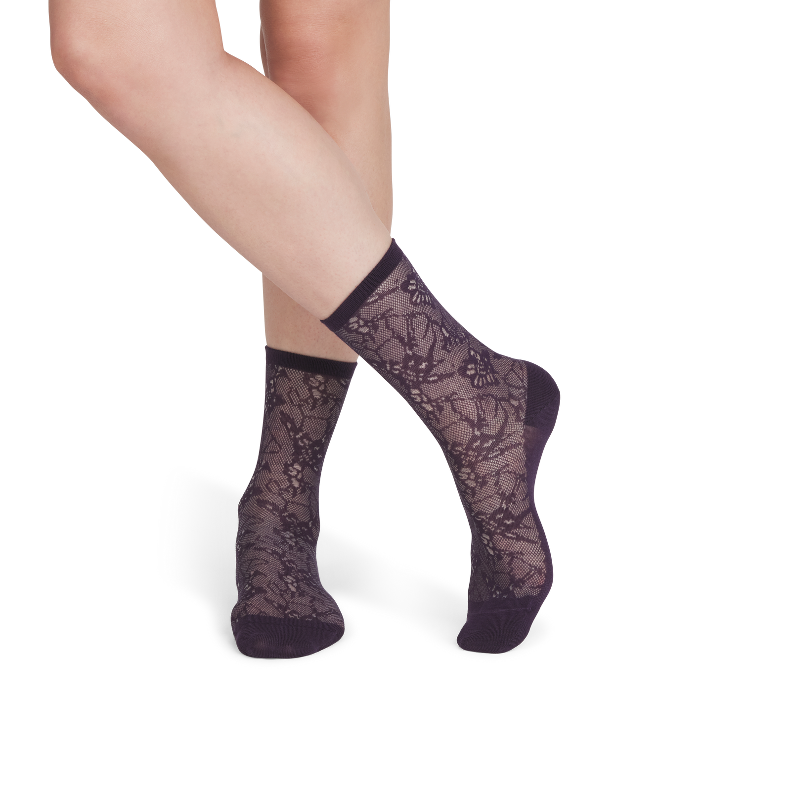 Women’s Floral Lace Half Calf Socks - night bloom WO1 [9996]