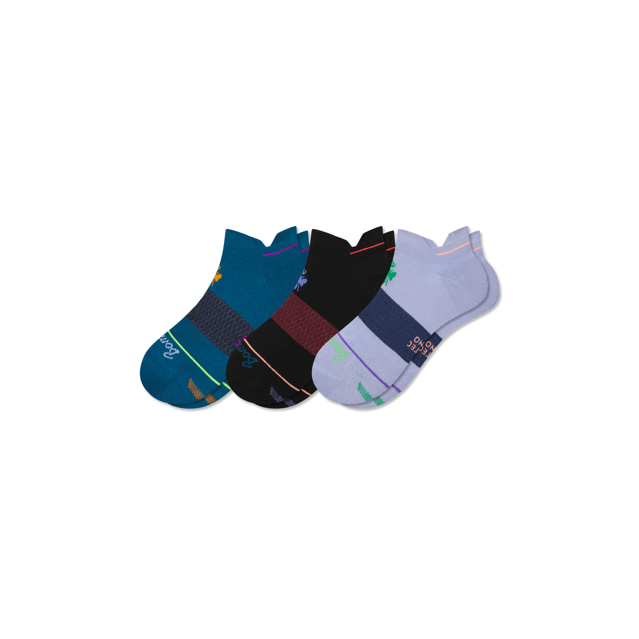 Men's Merino Wool Blend Athletic Ankle Sock 3-Pack - Black Teal Mix [9256]