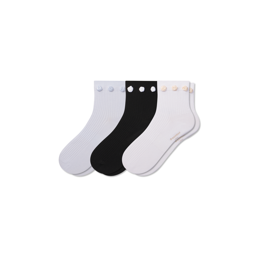 Women's Rosette True Rib Quarter Sock 3-Pack - Everyday Shift Comfort