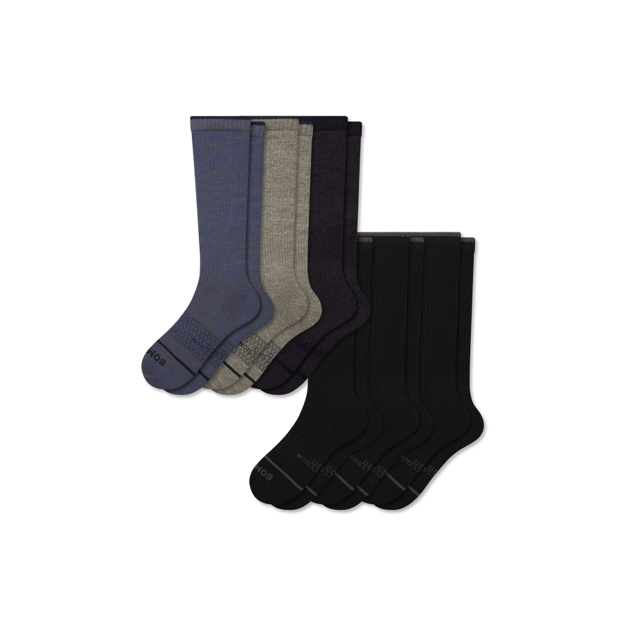 Men's Merino Wool Blend Everyday Compression Knee High Sock 6-Pack (15-20mmHg) - Run Court Control