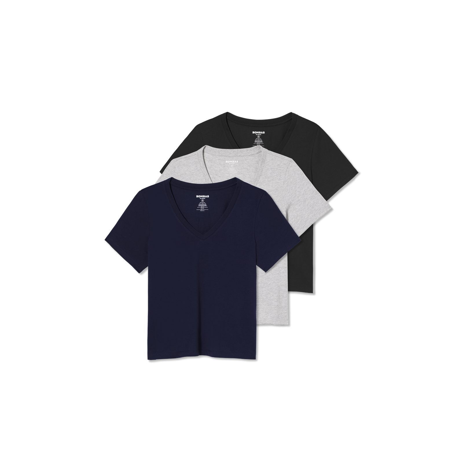 Women's Pima Cotton V-Neck T-Shirt 3-Pack - Black Grey Navy Mix L