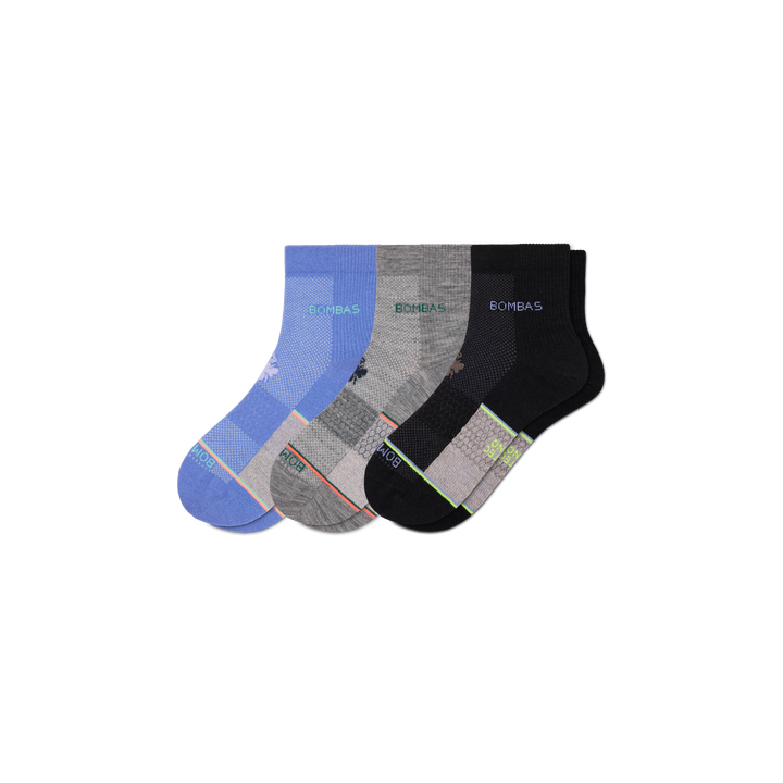 Men's UltraLite Sport Merino Wool Blend Quarter Sock 3-Pack - black hydrangea mix L