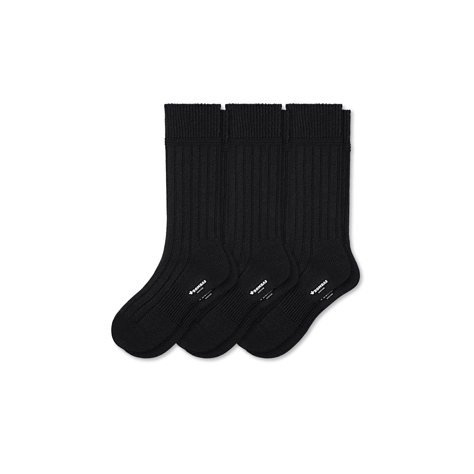 Men's Merino Cashmere Blend Rib Calf Sock 3-Pack - Black L