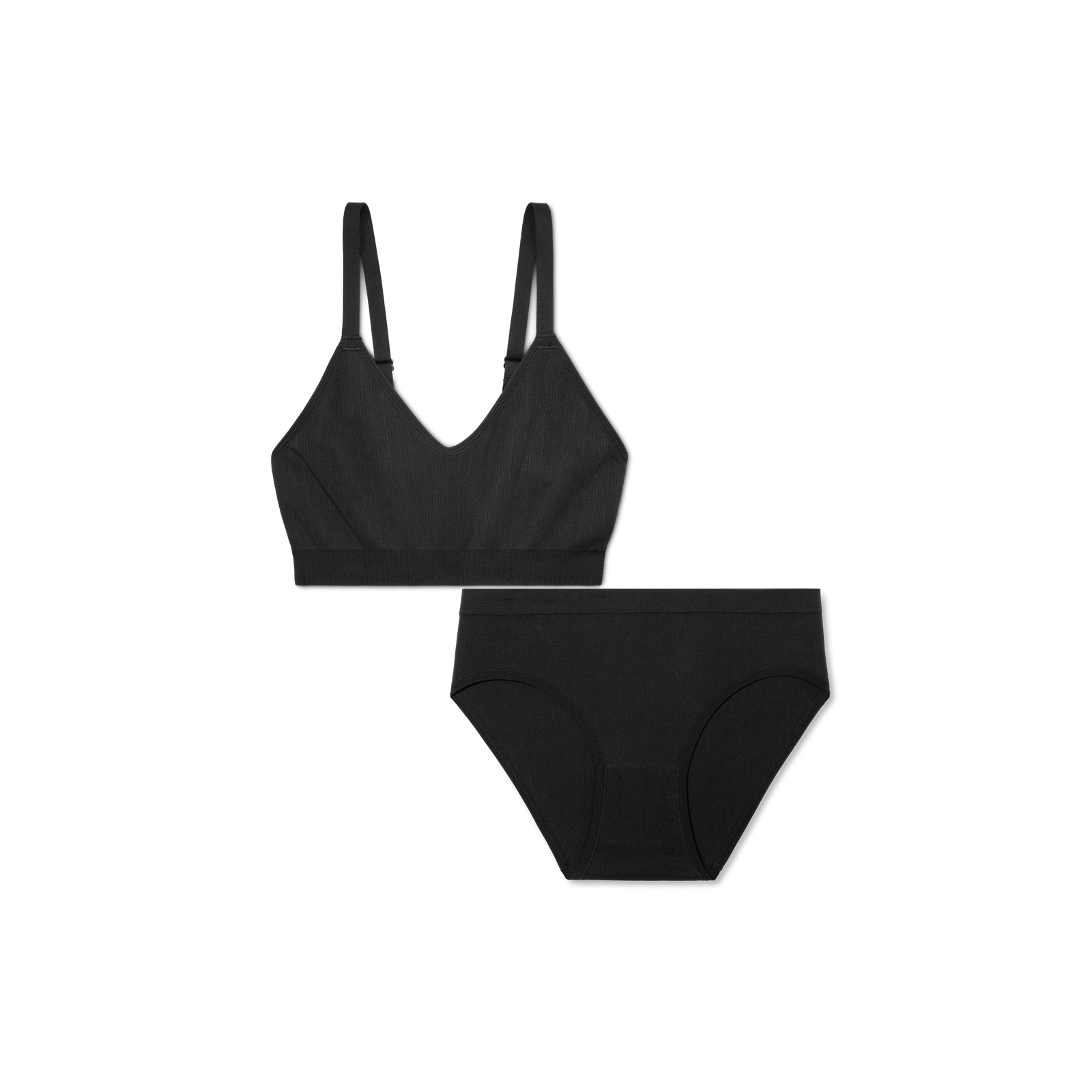 Women's Ribbed Seamless Scoop Bralette + Brief - Black L [7716]