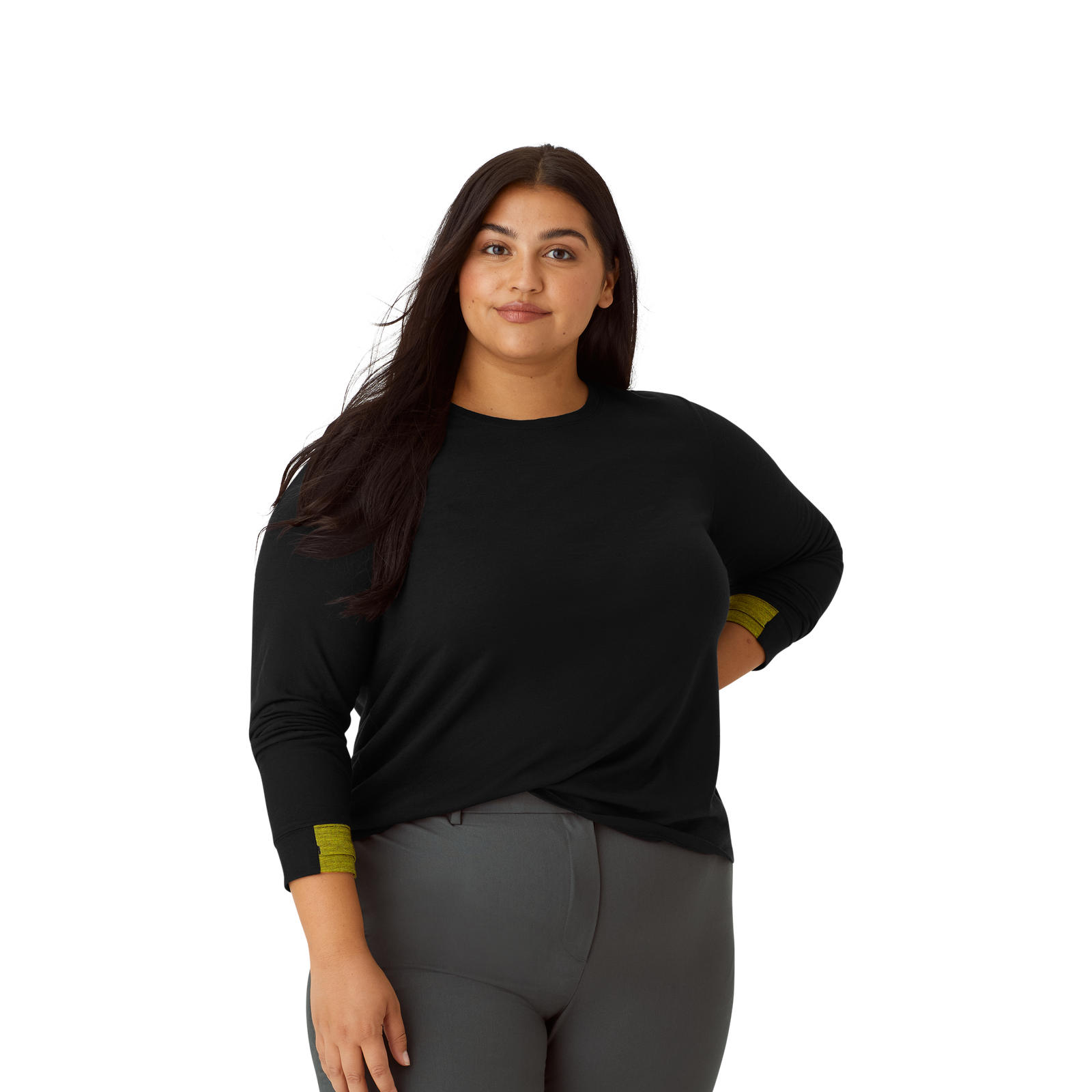 Merino Wool Crew Neck Long Sleeve T-Shirt Black WO4