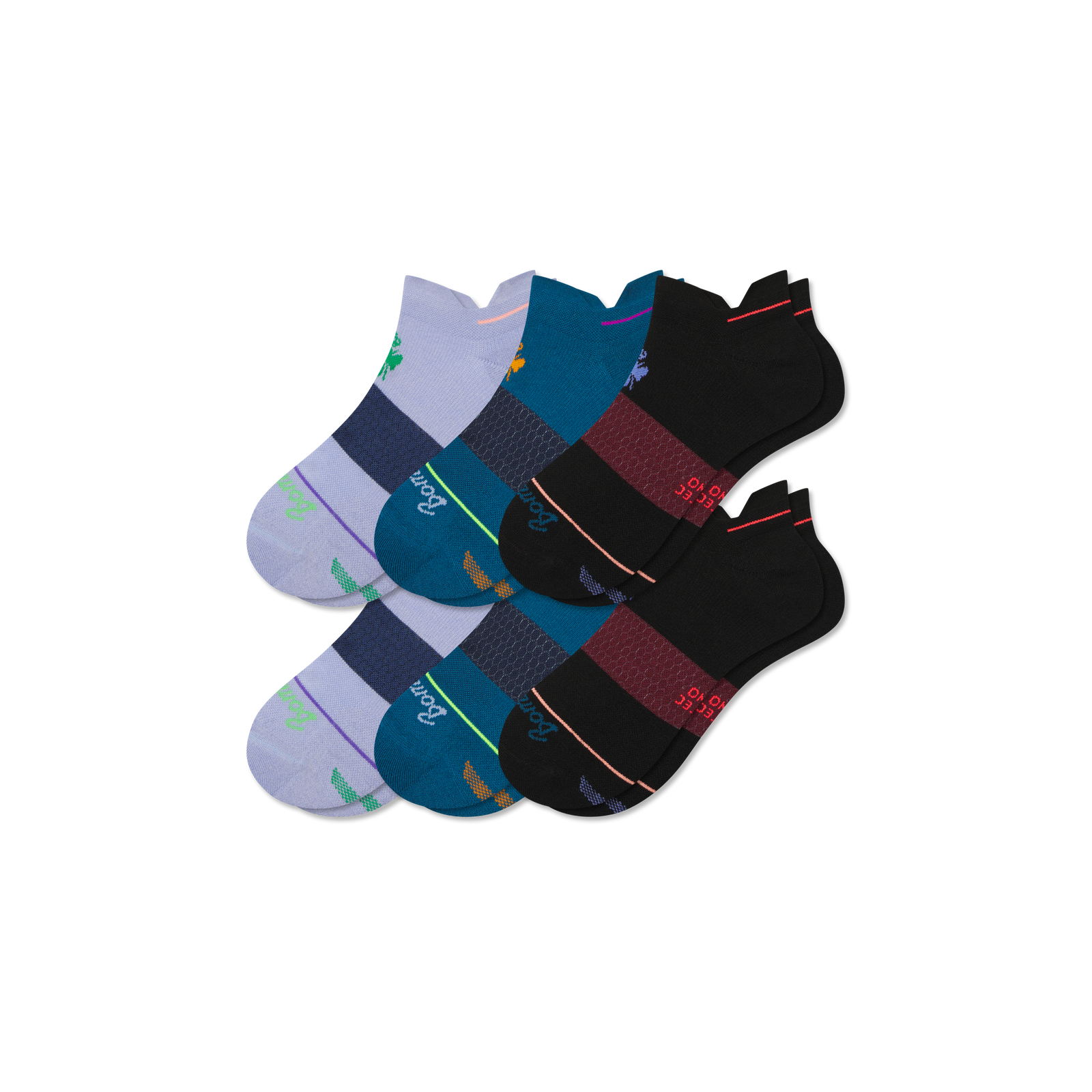 Men's Merino Wool Blend Athletic Ankle Sock 6-Pack - Black Teal Mix