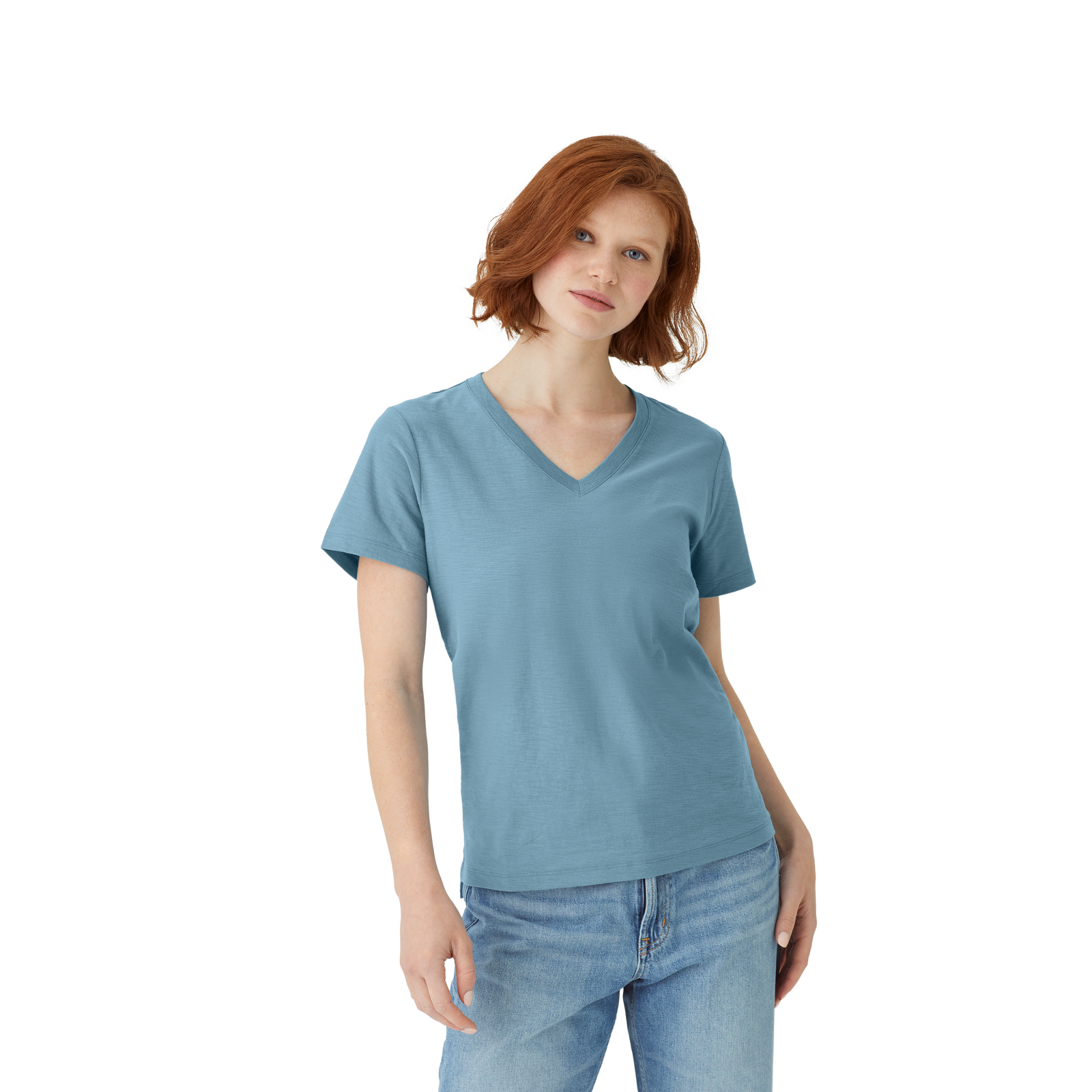 Air Slub V-Neck T-Shirt Bleached Denim WO2
