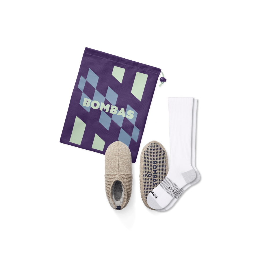 Women's Travel Compression Sock and Gripper Slipper 2-Pack - Run Support